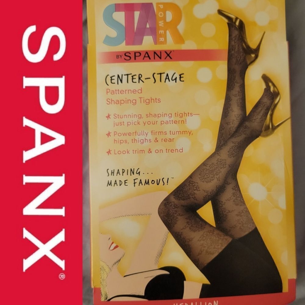 SPANX SHAPING TIGHTS SLIMMING PANTYHOSE BLACK PATTERNED C 140-180 4'11-6'0" NWT